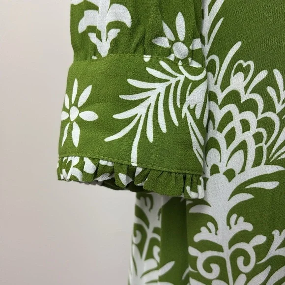 Zara Floral Print Lilou Midi Shirt Dress Belted Tropical Green White Size XS - Picture 8 of 16